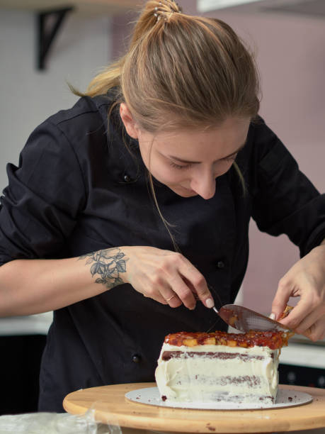 Step by step preparation of black designer cake.